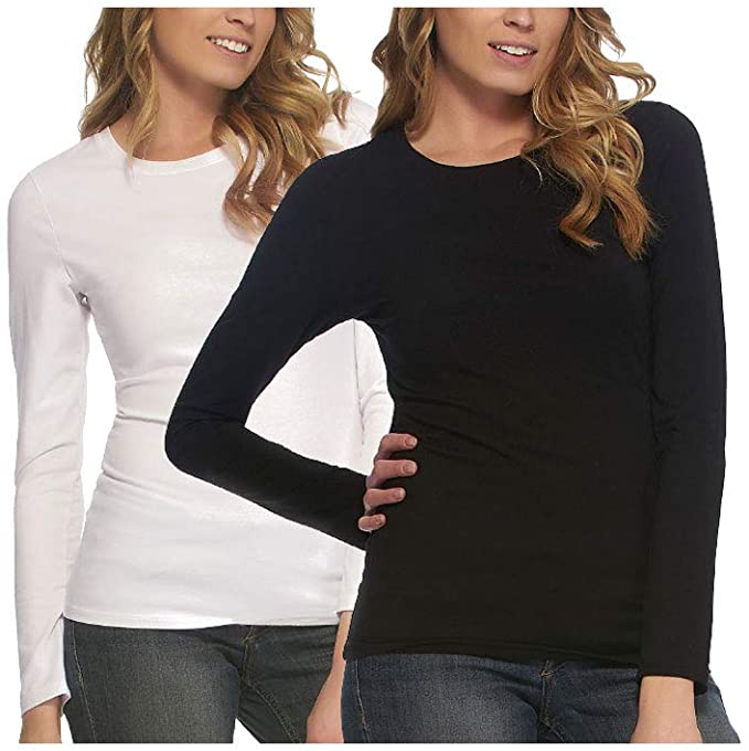 Felina Women's Long Sleeve Layering Crew Neck T-Shirts (2-pack)