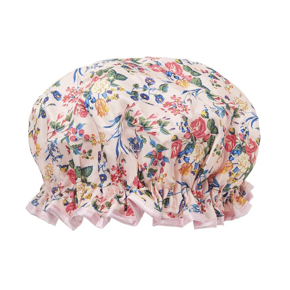 The Vintage Cosmetic Company - Shower Cap Pink Floral Satin - ADDROS.COM
