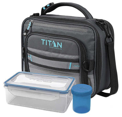 Titan Deep Freeze Expandable Lunch Box with 2 Ice Walls, Blue,Gray, Black, 14x14x14