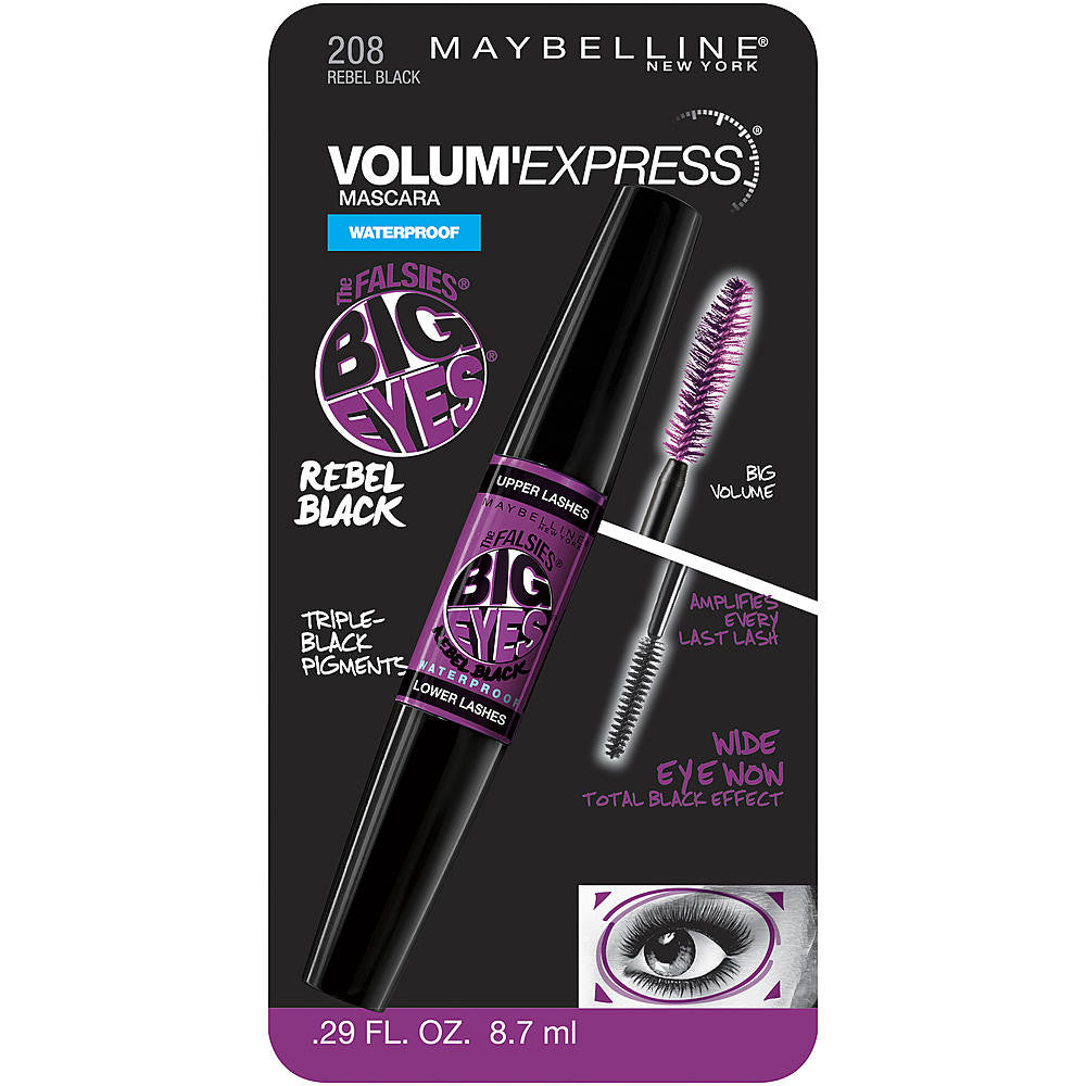 Maybelline New York Volum' Express Falsies Big Eyes Mascara, Waterproof, Rebel Black 208 - ADDROS.COM