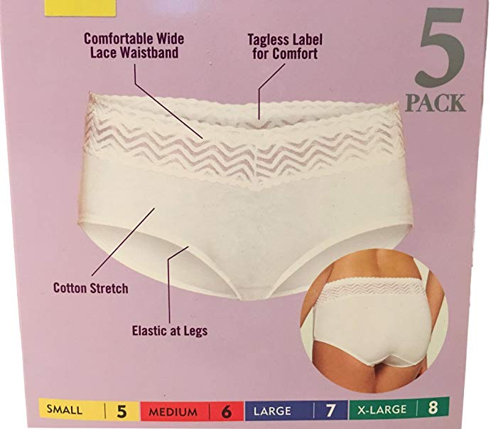 Ladies' Full Coverage Hipster Basics With Lace, X-Large (5-Pack) - ADDROS.COM