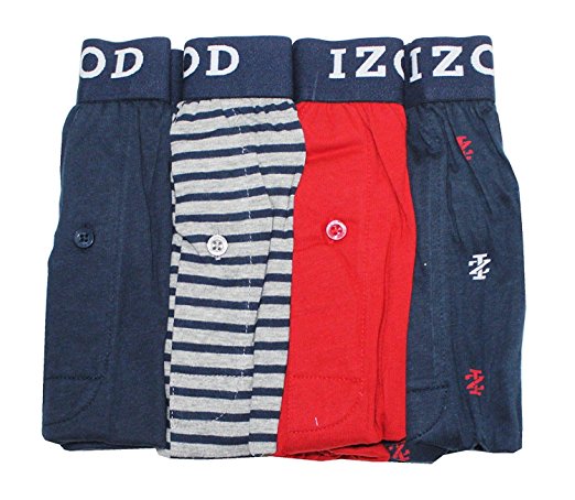 IZOD Mens Cotton Knit Boxers (Medium, Navy/Grey Stripe/Red) 4-pack - ADDROS.COM