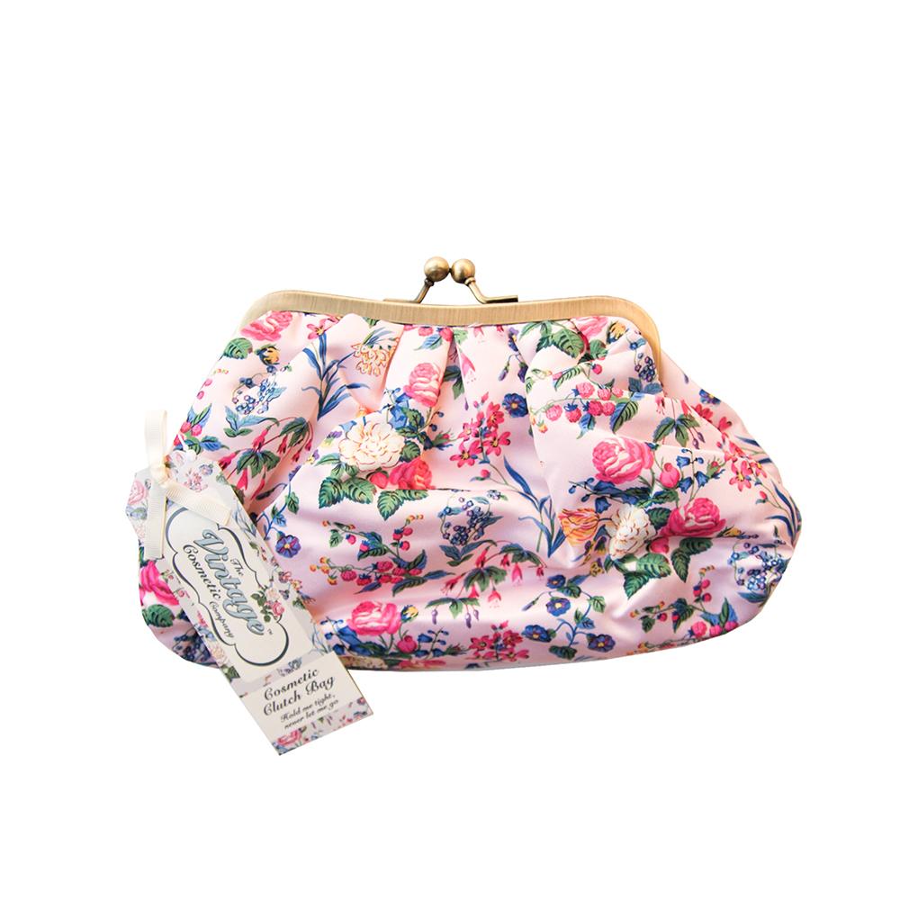 The Vintage Cosmetic Company Cosmetic Clutch Bag Pink Floral Satin - ADDROS.COM