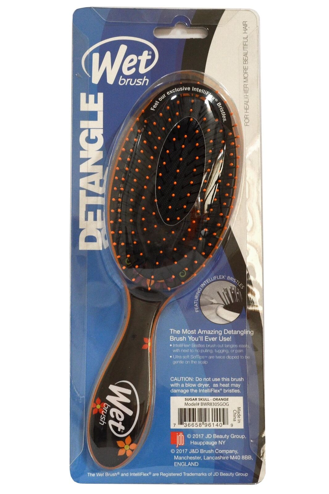 Wet Brush Detangler Hair Brush - Sugar Skull Orange - ADDROS.COM