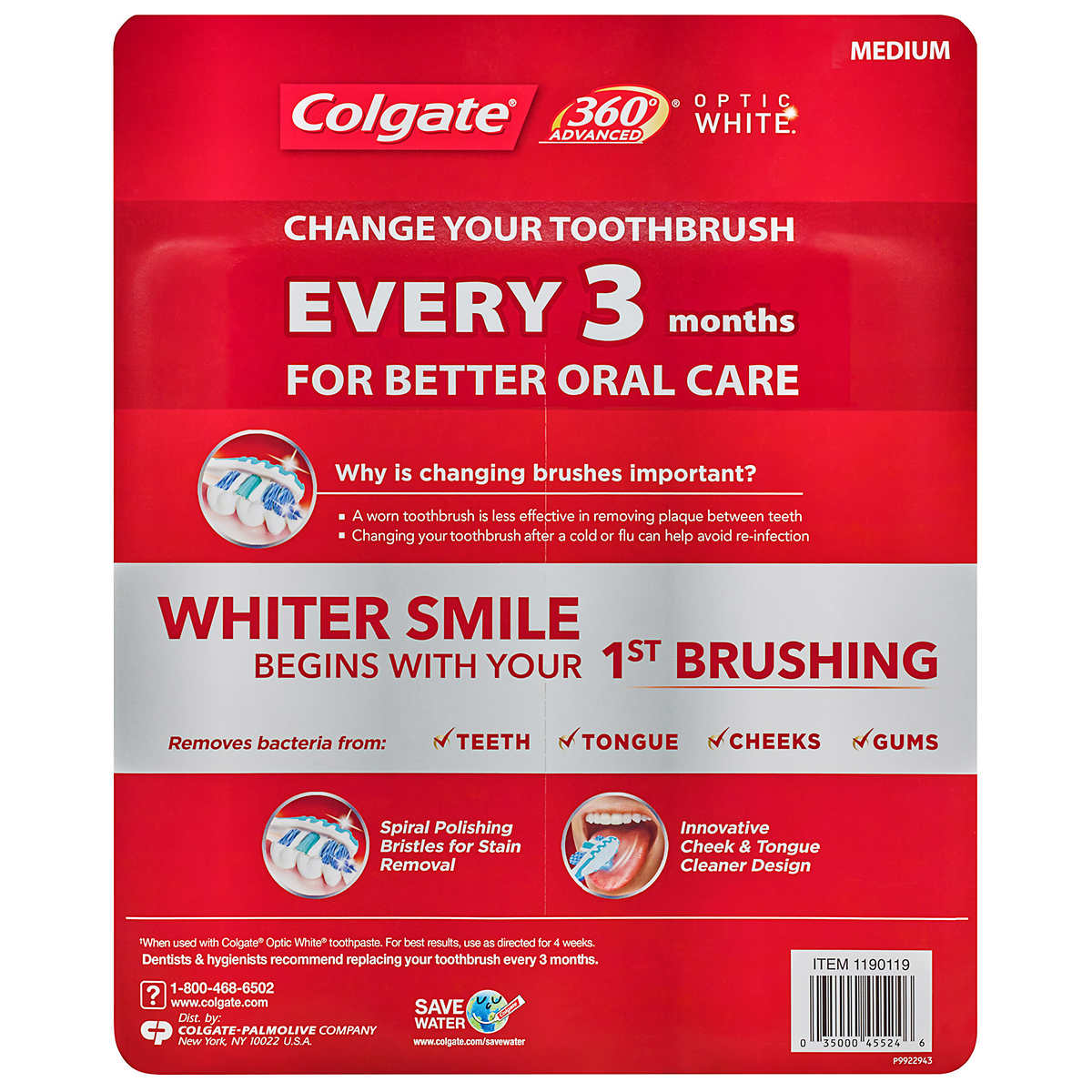 Colgate 360 Advanced Optic White Toothbrush, Soft (6-Pack) - ADDROS.COM