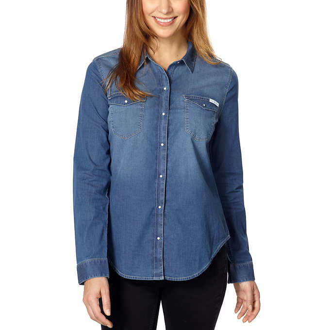 Calvin Klein Jeans Ladies' Denim Shirt, Blue (Small) - ADDROS.COM