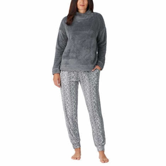 Ladies Cozy Fleece Gray Lounge Pajama Set