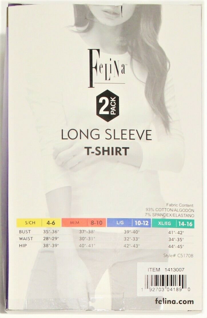 Felina Women's Long Sleeve Layering Crew Neck T-Shirts (2-pack)