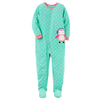 Carter's Heart-Print Owl Footed Fleece Pajamas, Baby Girls (6 Months -5T) 1-Piece - ADDROS.COM