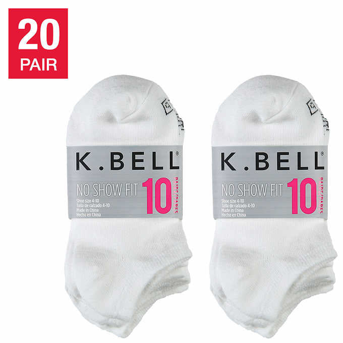 K. Bell Ladies' No Show Sock - White (20-Pair)